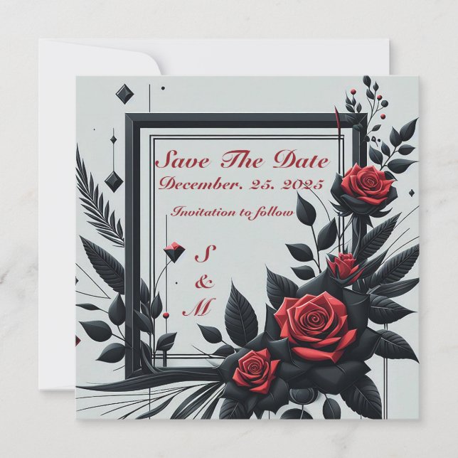 Invitación Floral 3d personalizada en negro y rojo (Anverso)