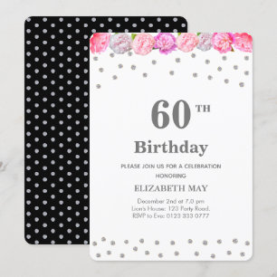 Invitación Floral 40 cumpleaños, 60 cumpleaños con Diamantes