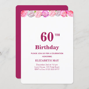 Invitación Floral 40, cumpleaños 60 en Borgoña y Blanco