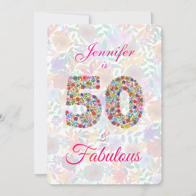 Invitación Floral 50 y fabulosa celebración de cumpleaños núm (Anverso)