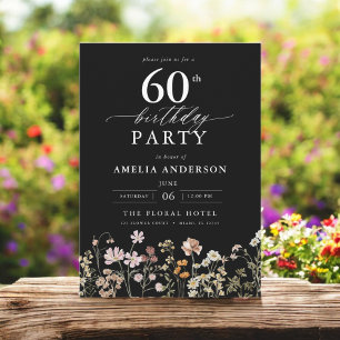 Invitación Floral 60 cumpleaños del Black Wildflower Garden