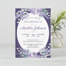 Invitación Floral 60 cumpleaños Wisteria morada oscura elegan
