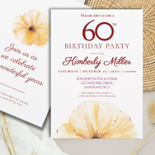 Invitación Floral 60th Birthday - Elegante diseño de florero
