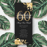 Invitación Floral 60th Birthday Program Gold & Black con Menú<br><div class="desc">Elegante diseño "Programa de fiesta de cumpleaños" con Arreglo floral en oro con texto personalizado.</div>