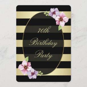 Invitación Floral 70  Bandas de oro negras horizontales