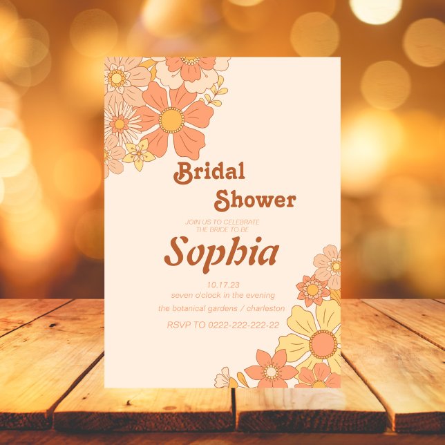 Invitación floral 70 RETRO groovy hippie BRIDAL DUCHA (Subido por el creador)
