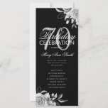 Invitación Floral 70th Birthday Program Plata Negro con Menú<br><div class="desc">Elegante diseño "Programa de fiesta de cumpleaños" con Arreglo floral en plata con texto personalizado.</div>