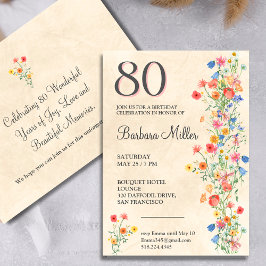 Invitación Floral 80.º cumpleaños Flores silvestres 80 años F