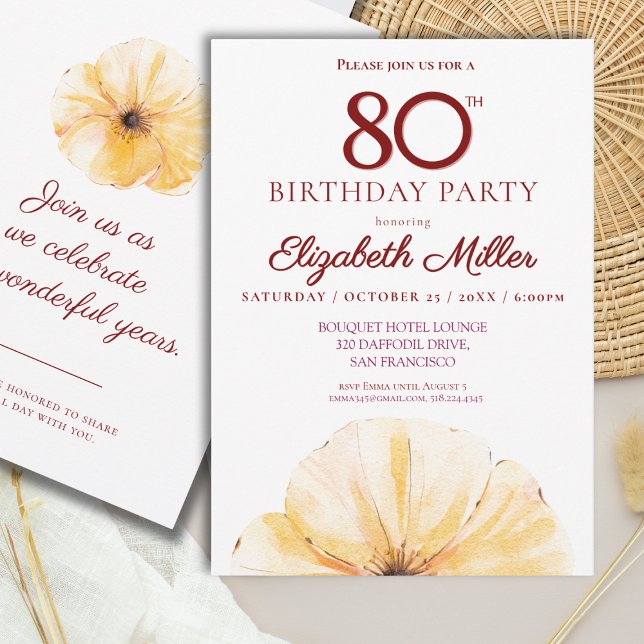 Invitación Floral 80th Birthday - Elegante diseño de florero  (Subido por el creador)