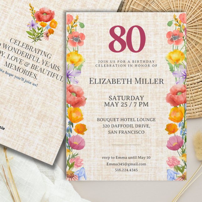 Invitación Floral 80th Birthday Party - Elegant Garden (Subido por el creador)