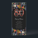 Invitación Floral 80th Birthday Party Program Menú Negro<br><div class="desc">Elegante diseño de "Programa de Fiesta de Cumpleaños" con flores silvestres acuáticas y texto personalizado.</div>