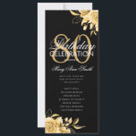 Invitación Floral 80th Birthday Program Gold & Black con Menú<br><div class="desc">Elegante diseño "Programa de fiesta de cumpleaños" con Arreglo floral en oro con texto personalizado.</div>