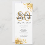 Invitación Floral 80th Birthday Program Gold con Menú<br><div class="desc">Elegante diseño "Programa de fiesta de cumpleaños" con Arreglo floral en oro con texto personalizado.</div>