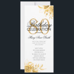 Invitación Floral 80th Birthday Program Gold con Menú<br><div class="desc">Elegante diseño "Programa de fiesta de cumpleaños" con Arreglo floral en oro con texto personalizado.</div>