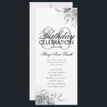 Invitación Floral 80th Birthday Program Plata con Menú<br><div class="desc">Elegante diseño "Programa de fiesta de cumpleaños" con Arreglo floral en plata con texto personalizado.</div>