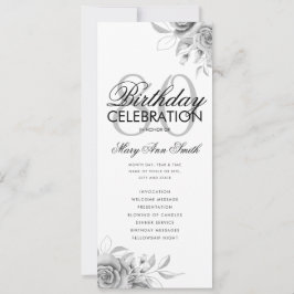 Invitación Floral 80th Birthday Program Plata con Menú