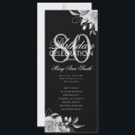 Invitación Floral 80th Birthday Program Plata Negro con Menú<br><div class="desc">Elegante diseño "Programa de fiesta de cumpleaños" con Arreglo floral en plata con texto personalizado.</div>