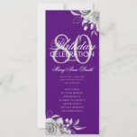 Invitación Floral 80th Birthday Program Plata Púrpura con Men<br><div class="desc">Elegante diseño "Programa de fiesta de cumpleaños" con Arreglo floral en plata con texto personalizado.</div>