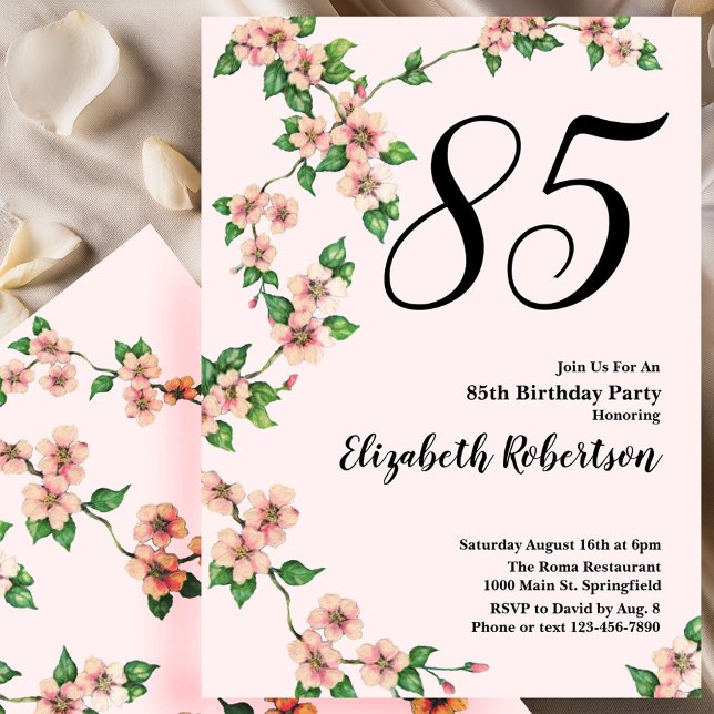 Invitación Floral 85th Birthday Invitation in Blush Pink (Subido por el creador)