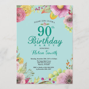 Invitación floral 90 a cumpleaños para mujeres Ver