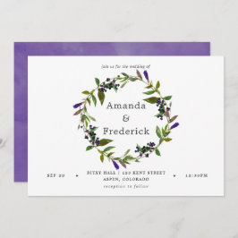 Invitación floral a acuarela Boda ultravioleta