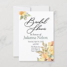 Invitación floral a acuarela naranja y amarilla