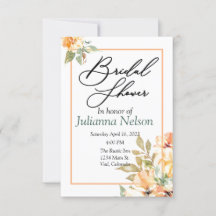 Invitación floral a acuarela naranja y amarilla