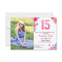 Invitación floral a acuarela romántica con foto