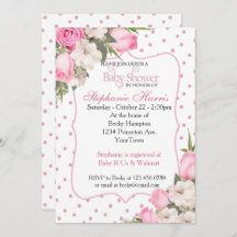 Invitación floral a Baby Shower con rosas rosadas