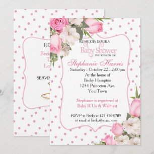Invitación floral a Baby Shower con rosas rosadas