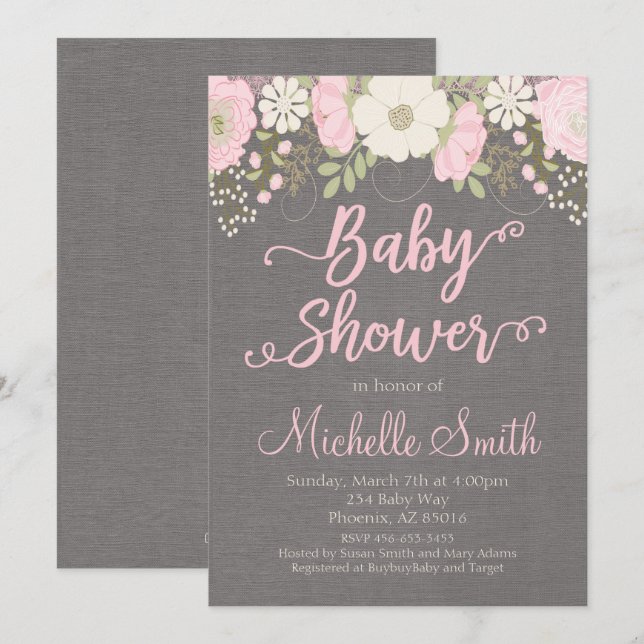 Invitación floral a Baby Shower, invitación a Boho (Anverso / Reverso)