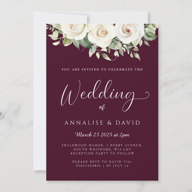 Invitación floral a la boda de Borgoña (Anverso)