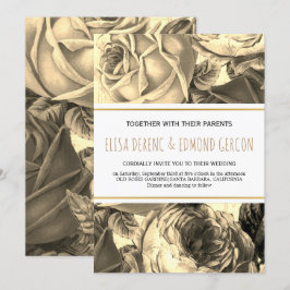 Invitación floral a la boda de rosas de la época d