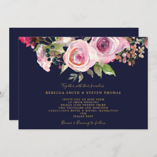 invitación floral a la boda de rosas morados de la