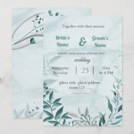 invitación floral a la boda romántica de hojas azu