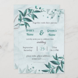 invitación floral a la boda romántica de hojas azu