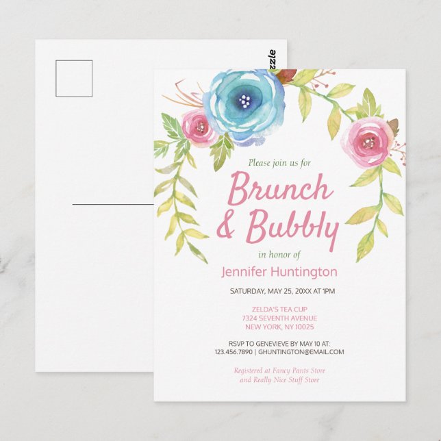 Invitación floral a la ducha de novia Brunch & Bub (Anverso / Reverso)