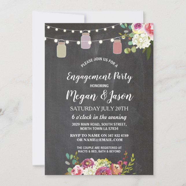 Invitación floral a la fiesta de compromiso de Jar (Anverso)