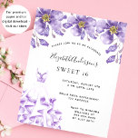 Invitación floral a la vestimenta blanca violeta d<br><div class="desc">Una invitación moderna, elegante y glamurosa para una fiesta de 16 y 16 años. En la parte delantera, un fondo blanco con un vestido violeta, lila violeta y flores. El nombre está escrito con una escritura de estilo con letras a mano moderna. Personalice y agregue los detalles de su fiesta....</div>