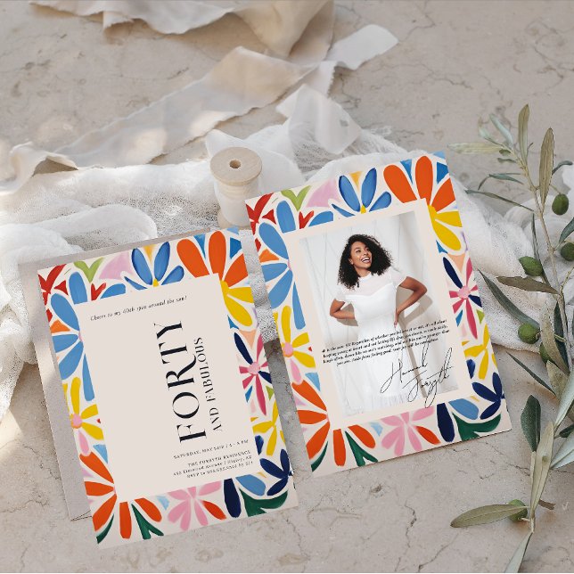 Invitación Floral abstracta de estilo | 40.ª foto de cumpleañ (Subido por el creador)