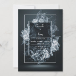 Invitación Floral Abstracto Blanco Humeante Etéreo Boda Negra