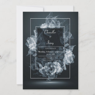Invitación Floral Abstracto Blanco Humeante Etéreo Boda Negra