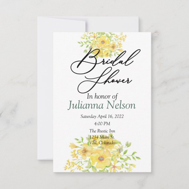 Invitación floral acuarela amarilla (Anverso)