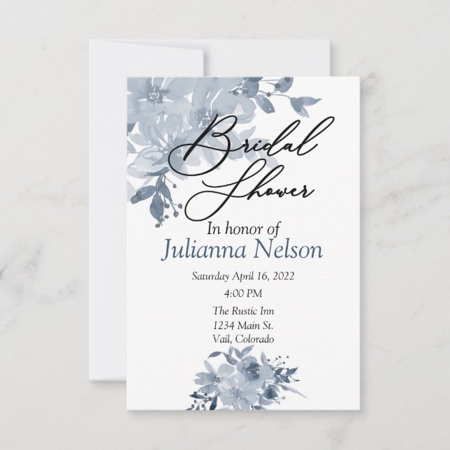 Invitación floral acuarela azul (Anverso)