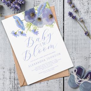 Invitación floral acuarela azul de bebé en flor