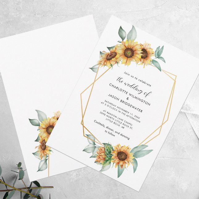 Invitación Floral acuarela Boda de la vegetación giratoria (Floral Watercolor Sunflower Greenery Wedding Invitation)