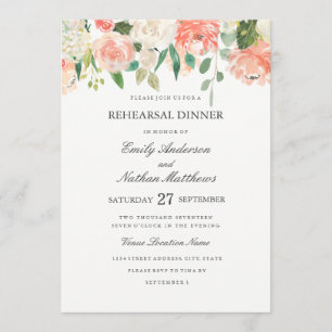 Invitación Floral acuarela Boda Ensayo Cena