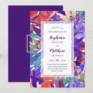 Invitación Floral acuarela Boda morado coral