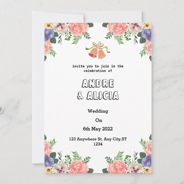 Invitación Floral acuarela Boda rosa moderno (Anverso)