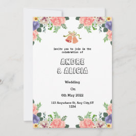 Invitación Floral acuarela Boda rosa moderno
